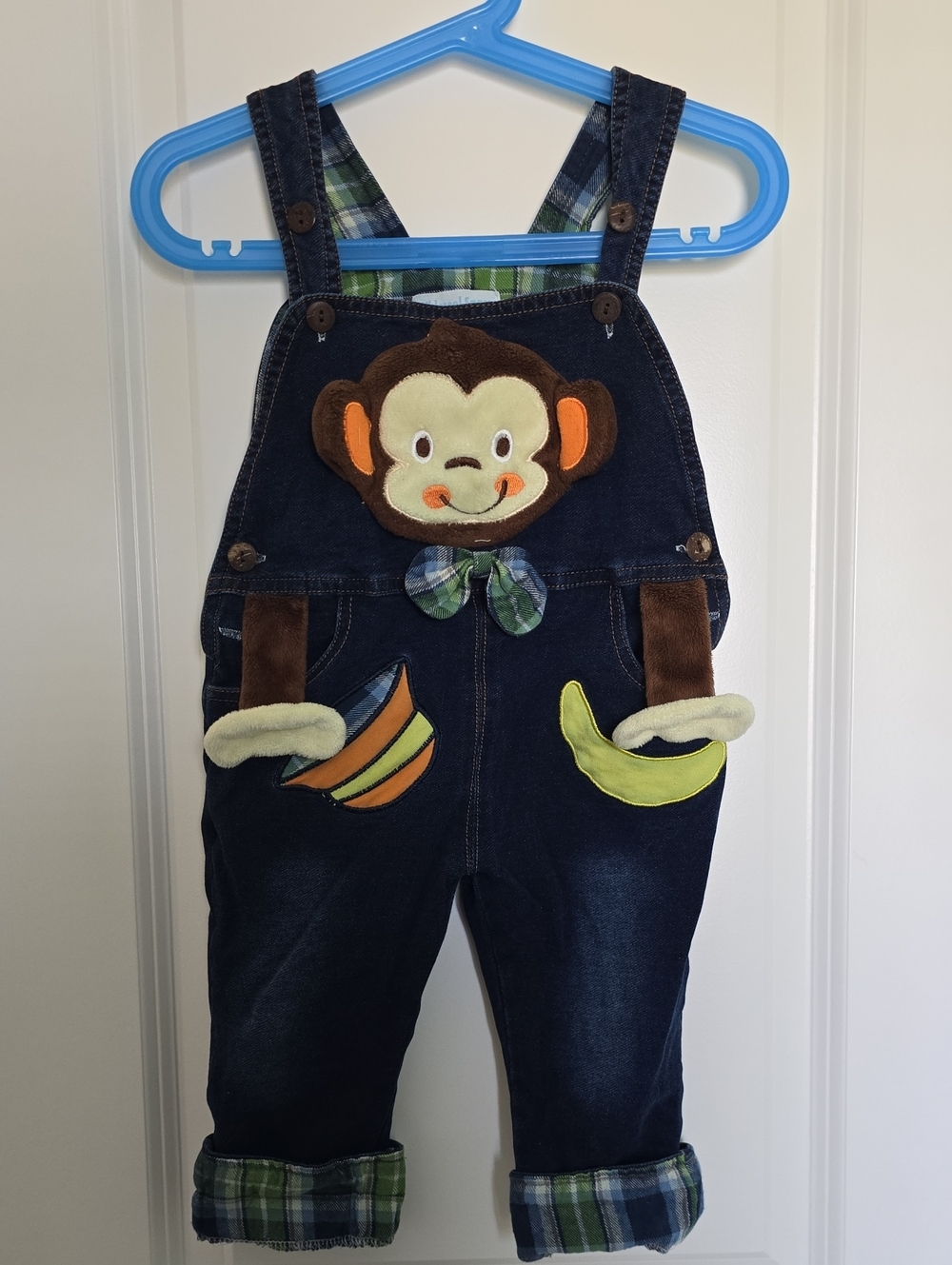 Boys Denim Monkey Overalls with Green Accents